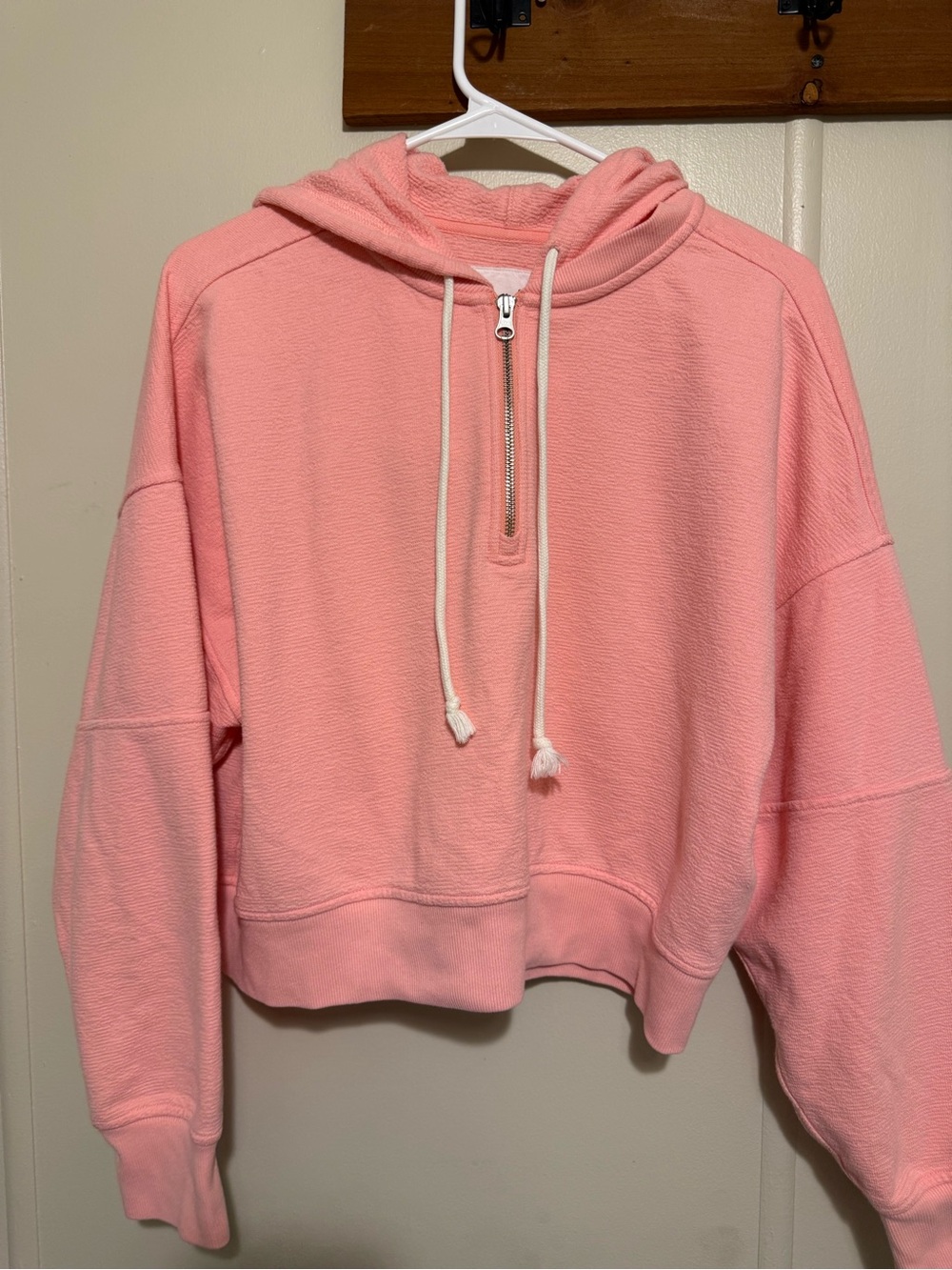 Aerie Quarter Zip Pullover Hoodie Sweatshirt Cropped Oversized Pink Size S - Picture 1 of 12